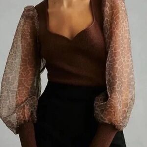 Anthropologie Dolan Puff Sleeve Leopard Top - XS